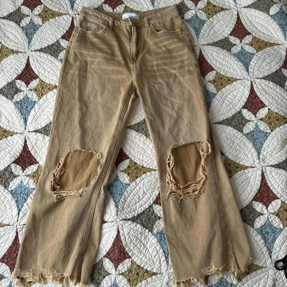 Vervet Kiss Of California - Super High Rise 90's Vintage Crop Flare Jeans Tan - Picture 4 of 8